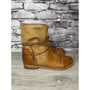 Patricia Nash Sabbia Brown Leather Moto Saddle Lace Boots Women Sz 9.5M US/40EU